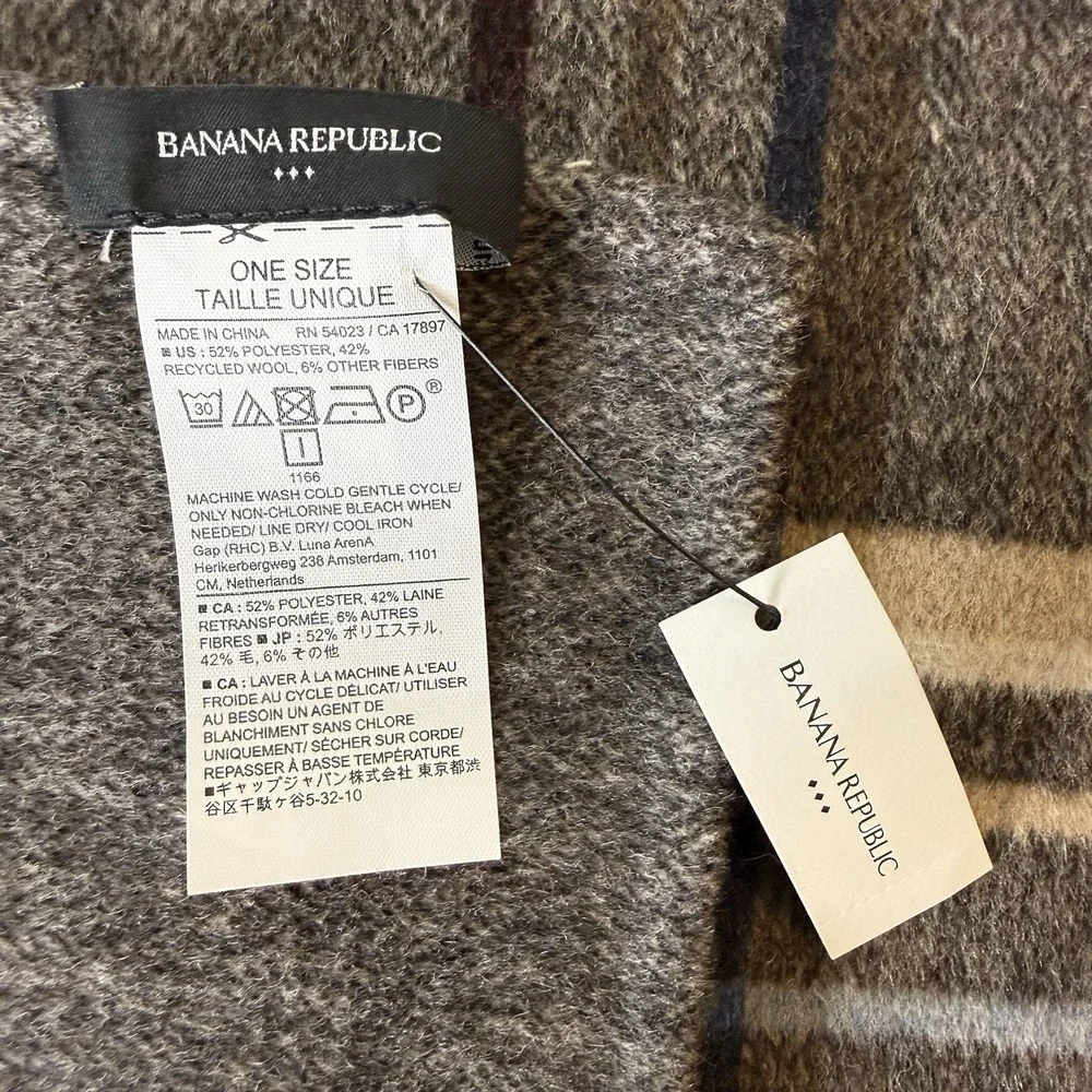 New Banana Republic Plaid Double Faced Scarf Polyester Wool Grey Glen‎ Plaid